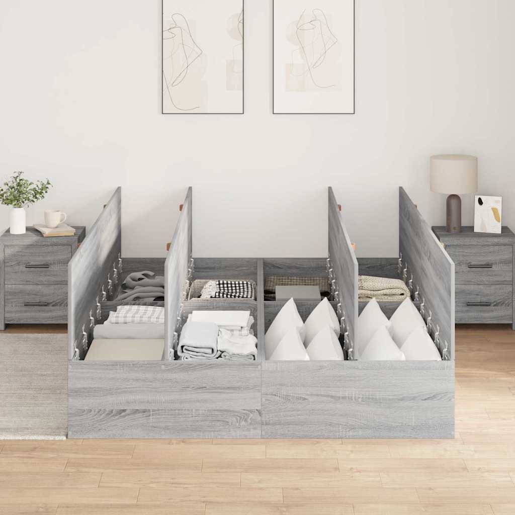 vidaXL Storage Bed Frame Grey Sonoma 140 x 190 cm Engineered Wood 3