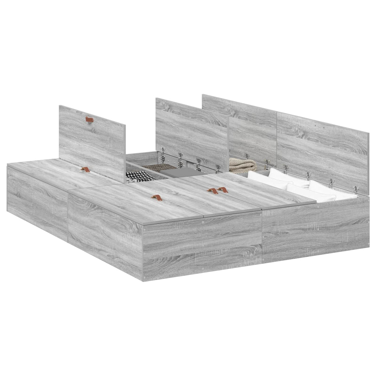 vidaXL Storage Bed Frame Grey Sonoma 135 x 190 cm Engineered Wood 2
