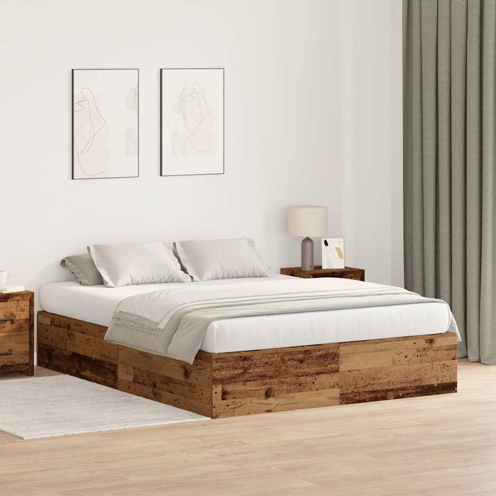 vidaXL Storage Bed Frame Old Wood 135 x 190 cm Engineered Wood 1