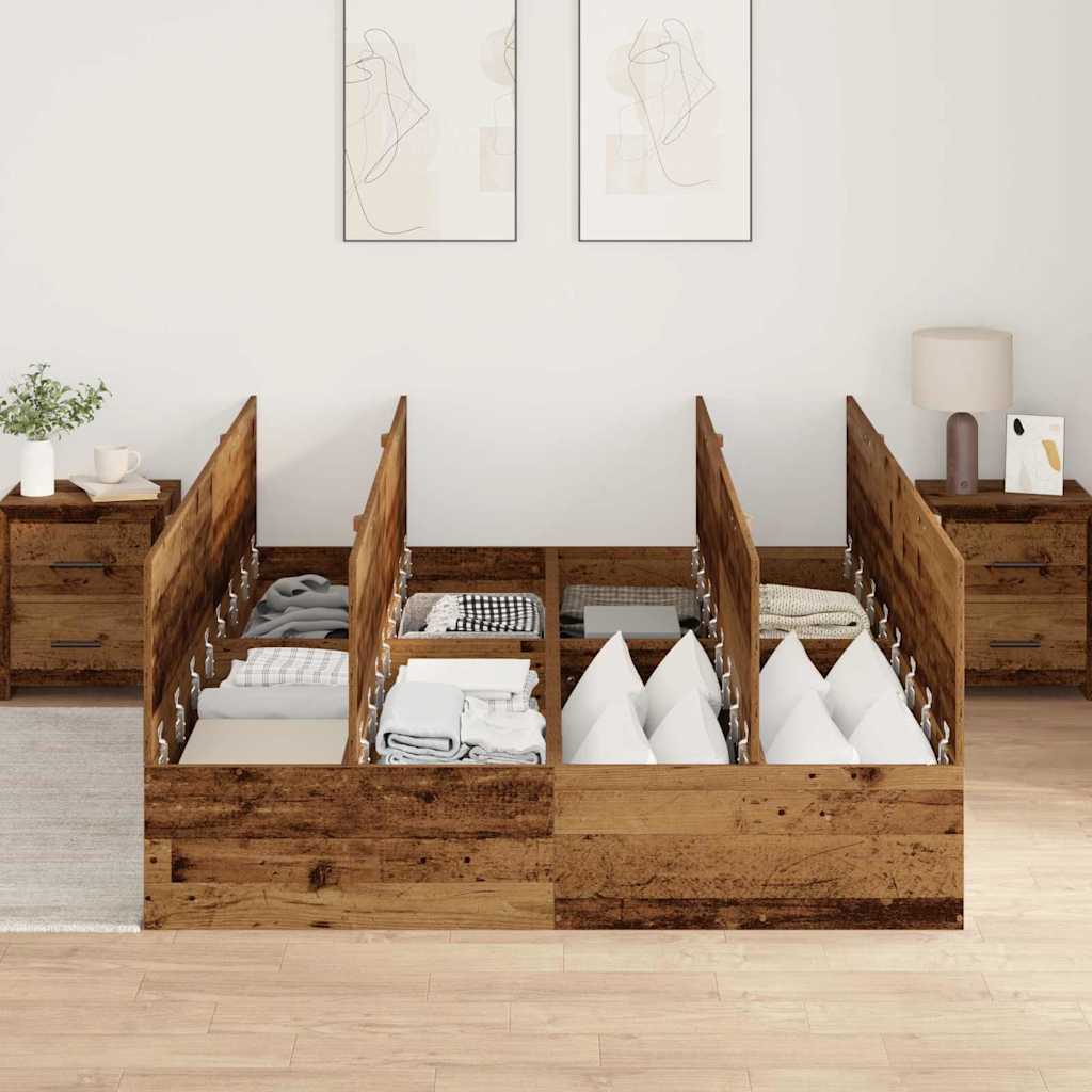 vidaXL Storage Bed Frame Old Wood 135 x 190 cm Engineered Wood 3