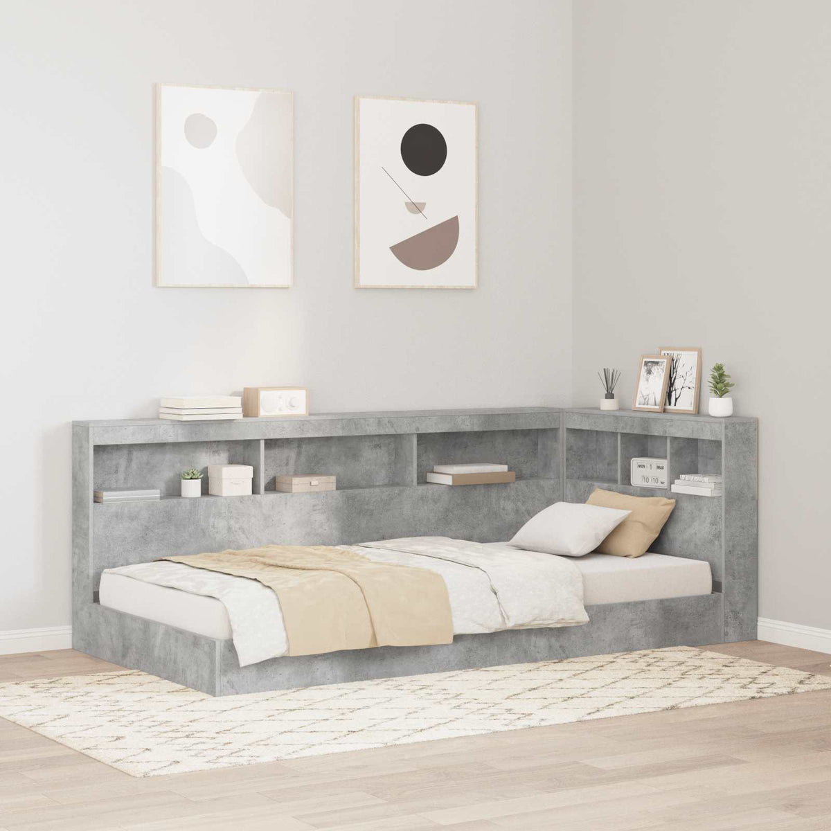 Storage Headboard Engineered Wood Length 200 cm Concrete Grey 100 cm