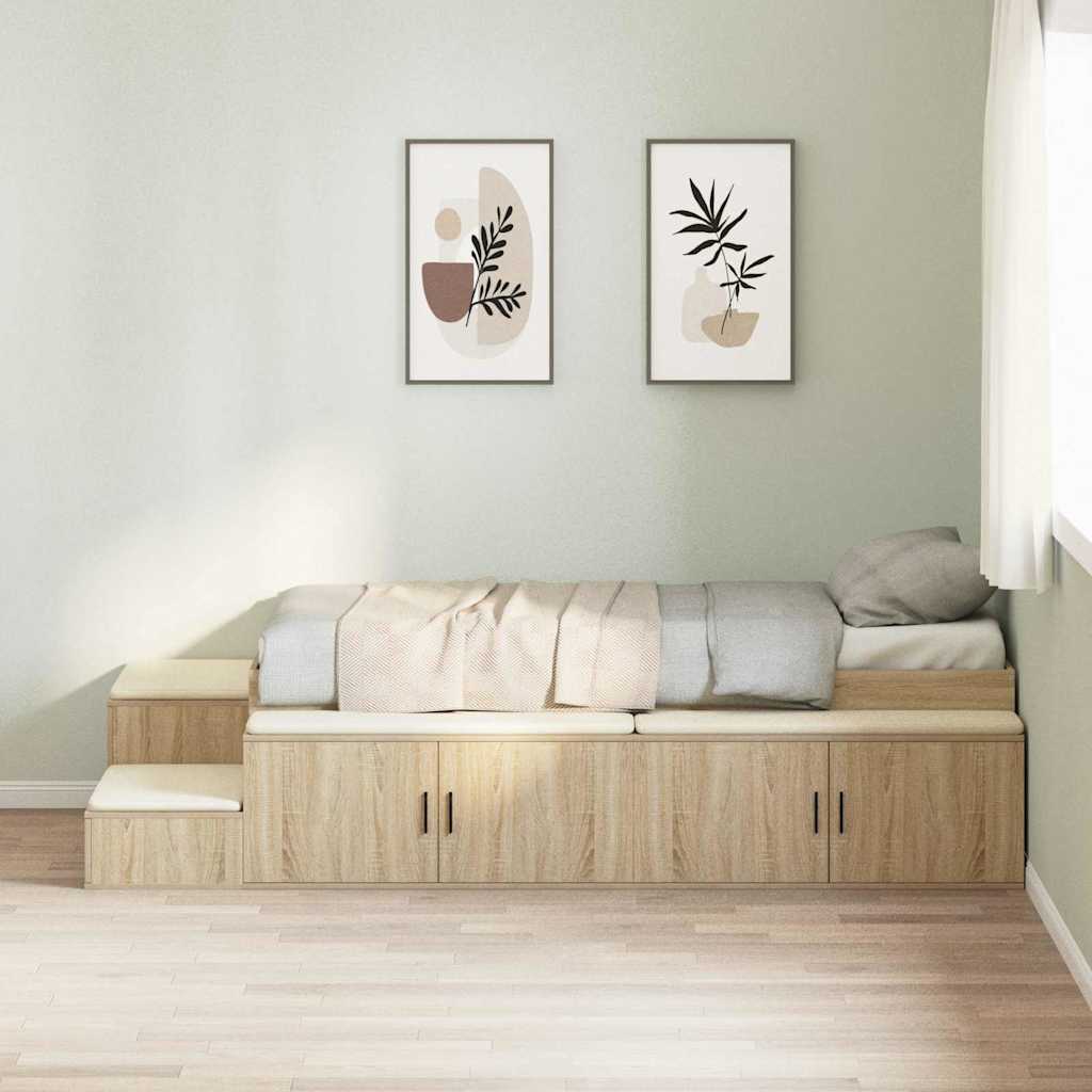 vidaXL Storage Bed Frame with Shelf Sonoma Oak 80 cm Engineered Wood 1