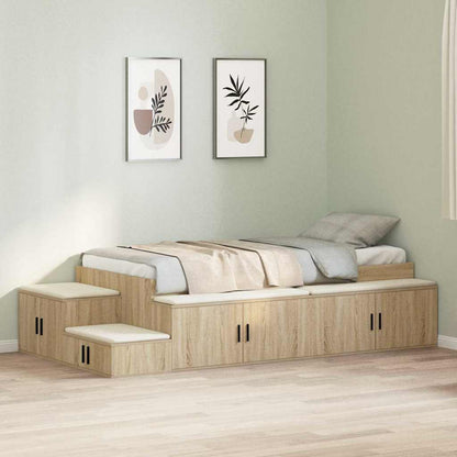 vidaXL Storage Bed Frame with Shelf Sonoma Oak 80 cm Engineered Wood 4