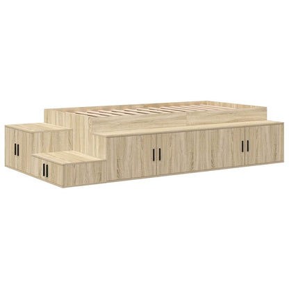 vidaXL Storage Bed Frame with Shelf Sonoma Oak 80 cm Engineered Wood 2