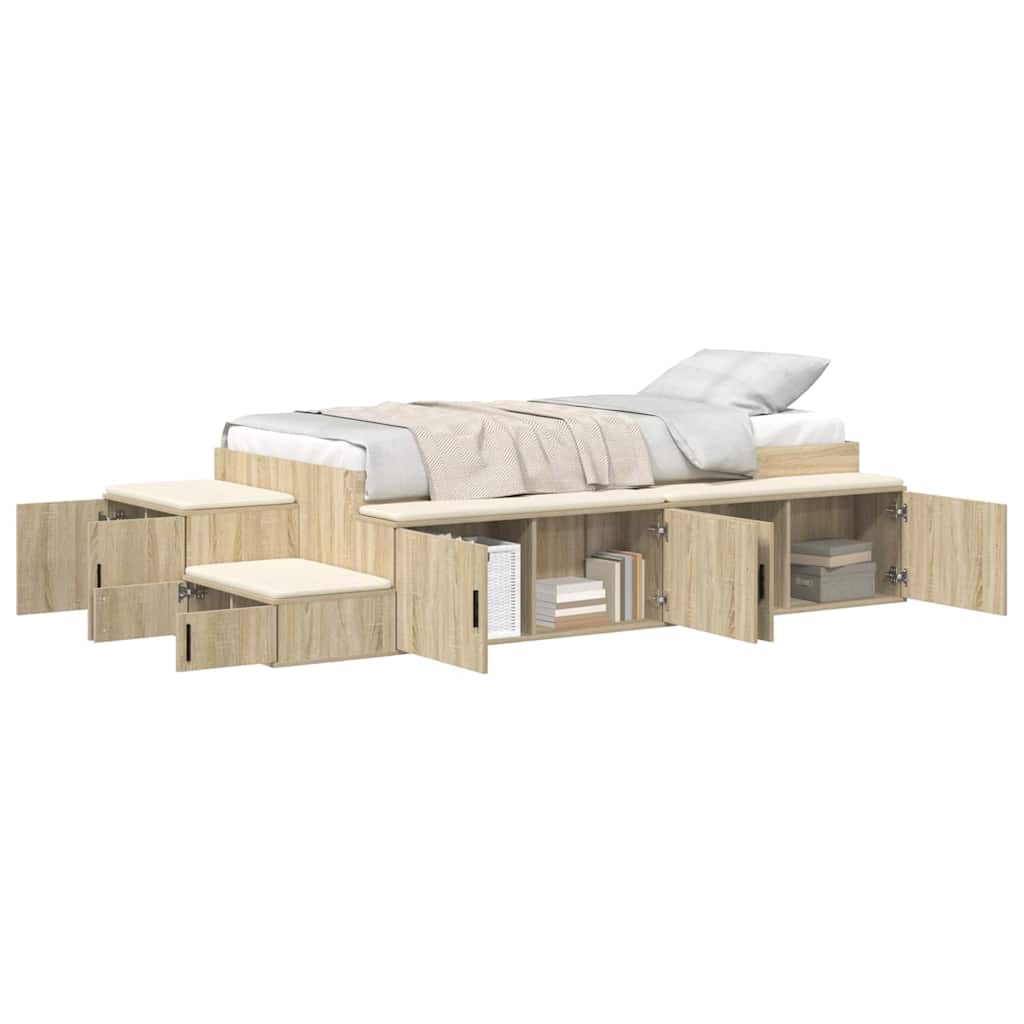 vidaXL Storage Bed Frame with Shelf Sonoma Oak 80 cm Engineered Wood 3