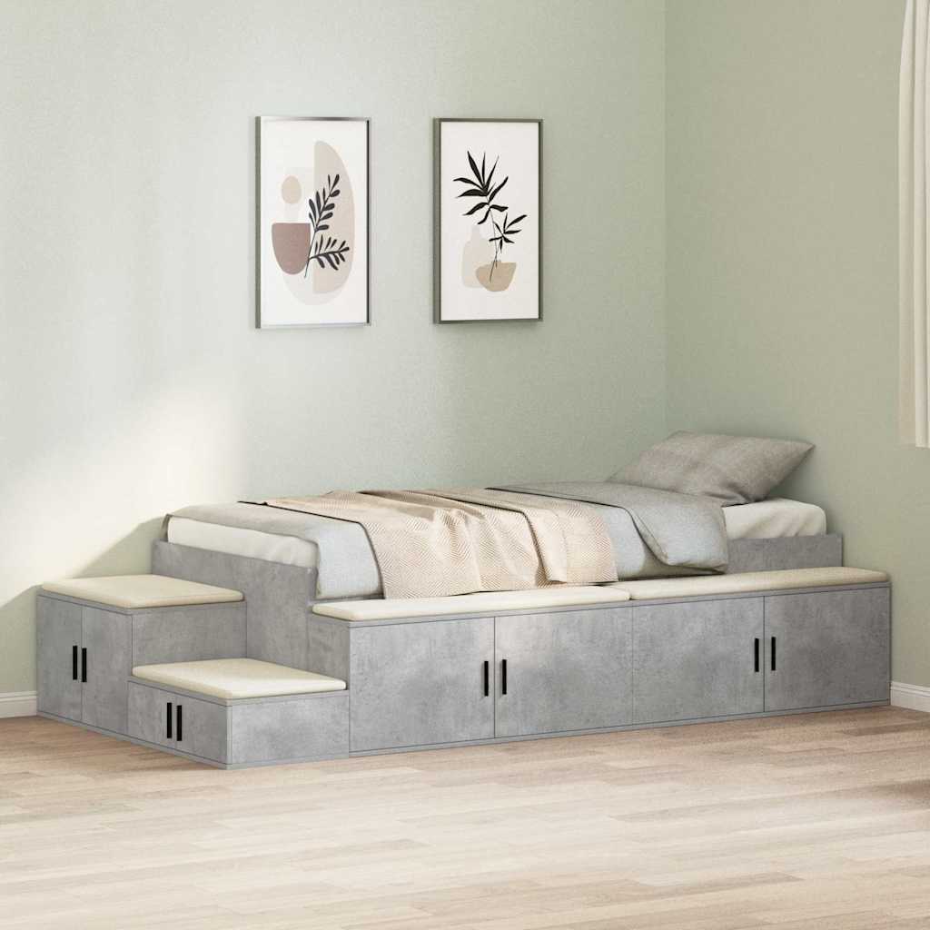 vidaXL Storage Bed Frame with Door Concrete Grey 80 cm Engineered Wood 4