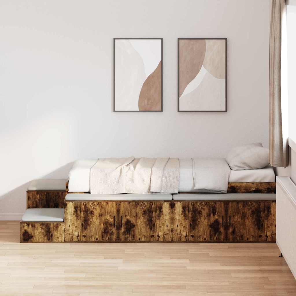 vidaXL Storage Bed Frame with Shelf Smoked Oak 80 cm Engineered Wood 1