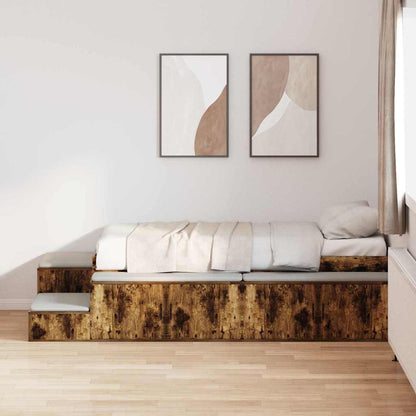 vidaXL Storage Bed Frame with Shelf Smoked Oak 80 cm Engineered Wood 1