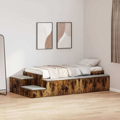 vidaXL Storage Bed Frame with Shelf Smoked Oak 80 cm Engineered Wood 4