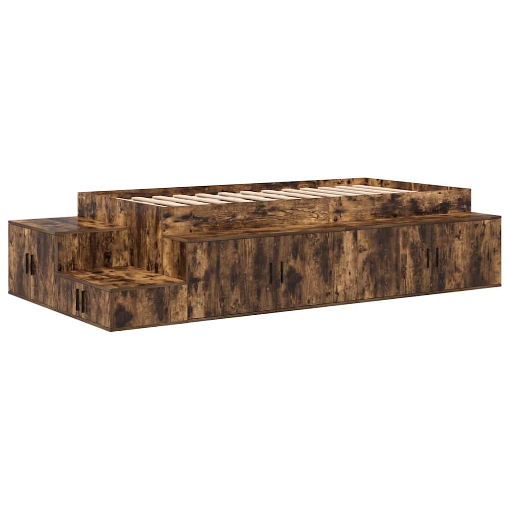 vidaXL Storage Bed Frame with Shelf Smoked Oak 80 cm Engineered Wood 2