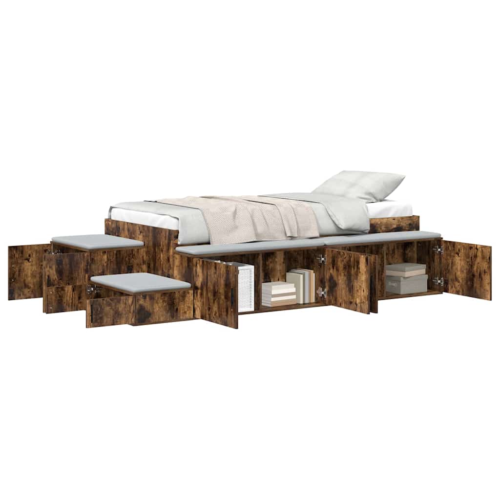vidaXL Storage Bed Frame with Shelf Smoked Oak 80 cm Engineered Wood 3