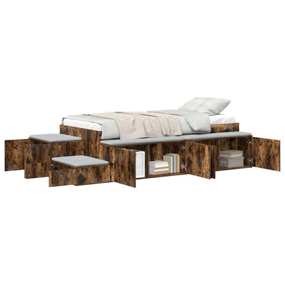 vidaXL Storage Bed Frame with Shelf Smoked Oak 80 cm Engineered Wood 3