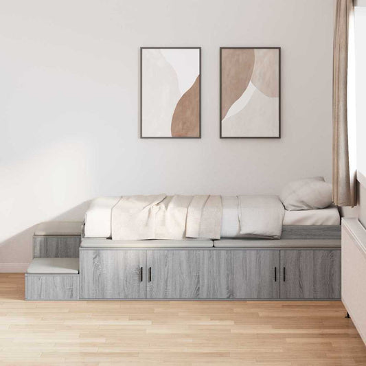 vidaXL Storage Bed Frame with Shelf Grey Sonoma 80 cm Engineered Wood 1