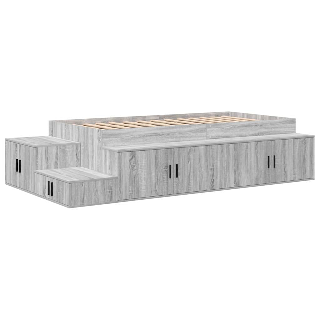 vidaXL Storage Bed Frame with Shelf Grey Sonoma 80 cm Engineered Wood 2