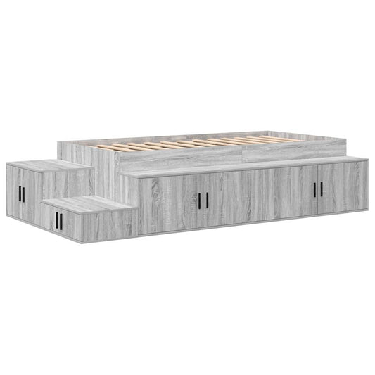 vidaXL Storage Bed Frame with Shelf Grey Sonoma 80 cm Engineered Wood 2