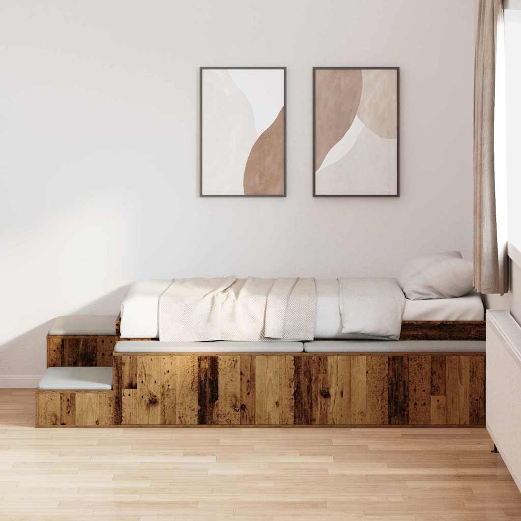 vidaXL Storage Bed Frame with Shelf Old Wood 80 cm Engineered Wood 1