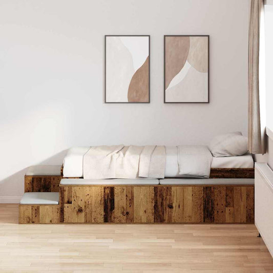 vidaXL Storage Bed Frame with Shelf Old Wood 80 cm Engineered Wood 1