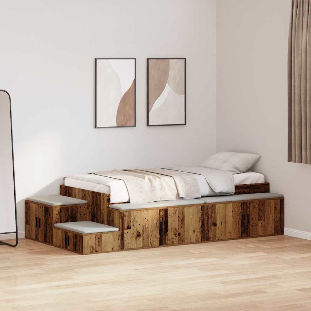 vidaXL Storage Bed Frame with Shelf Old Wood 80 cm Engineered Wood 4