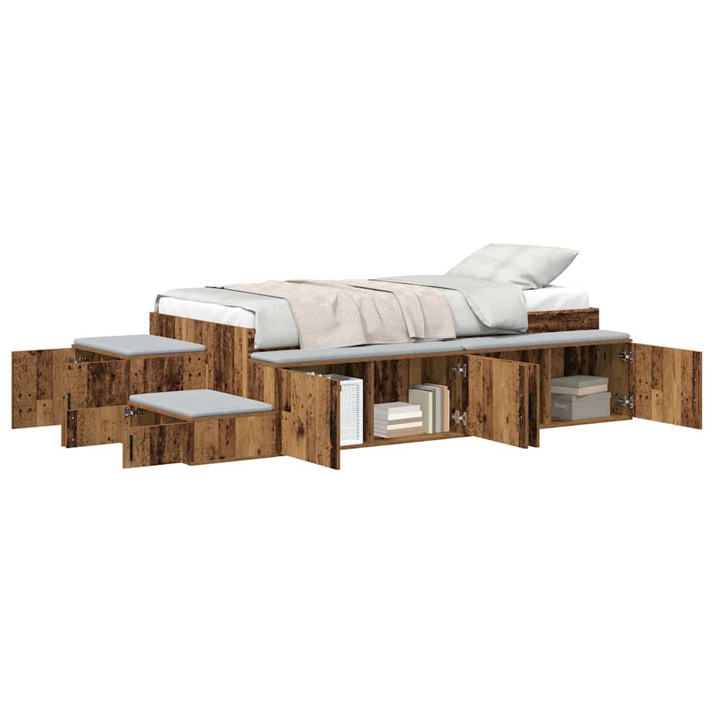 vidaXL Storage Bed Frame with Shelf Old Wood 80 cm Engineered Wood 3
