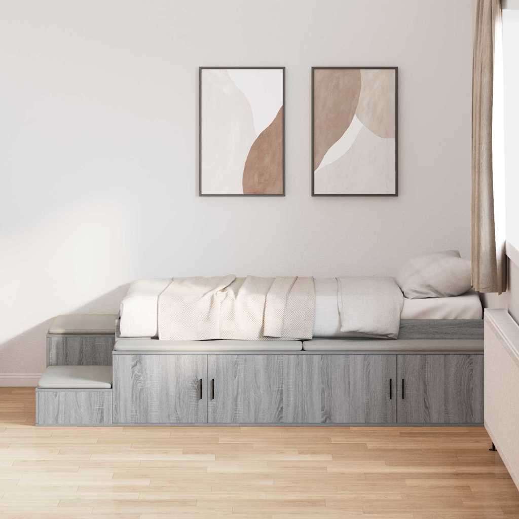 vidaXL Storage Bed Frame with Shelf Grey Sonoma 75 cm Engineered Wood 1