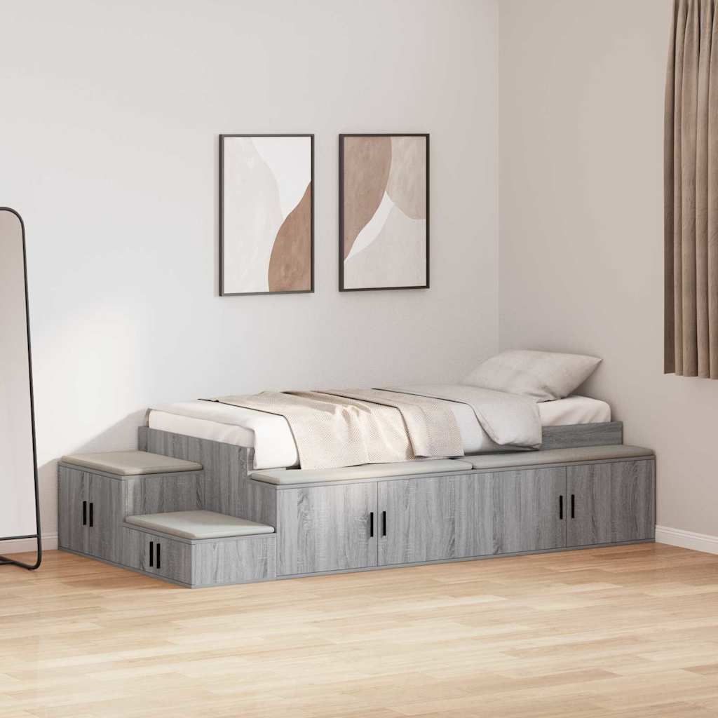 vidaXL Storage Bed Frame with Shelf Grey Sonoma 75 cm Engineered Wood 4