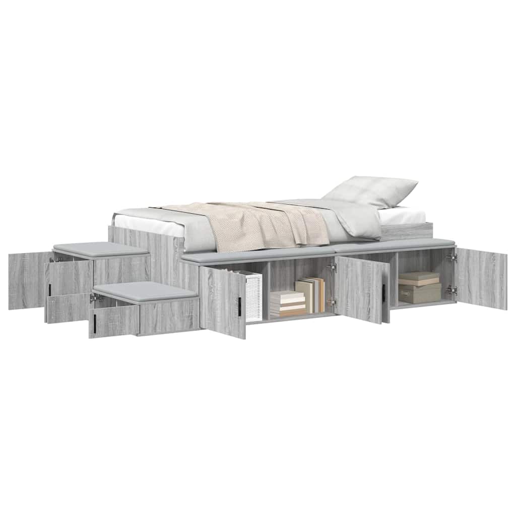 vidaXL Storage Bed Frame with Shelf Grey Sonoma 75 cm Engineered Wood 3