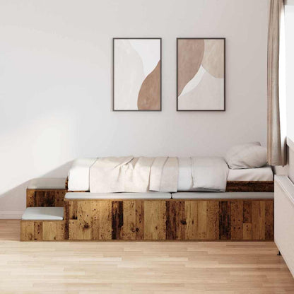 vidaXL Storage Bed Frame with Shelf Old Wood 75 cm Engineered Wood 1