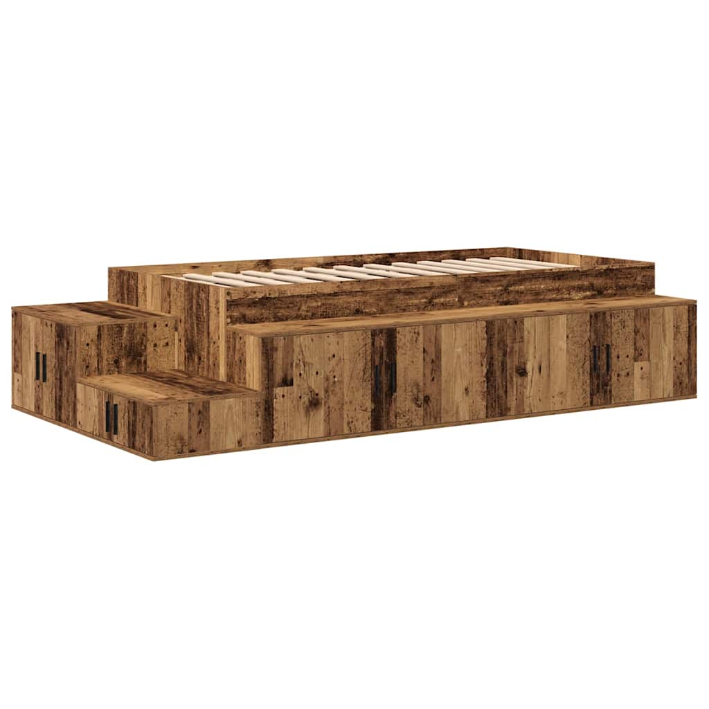 vidaXL Storage Bed Frame with Shelf Old Wood 75 cm Engineered Wood 2