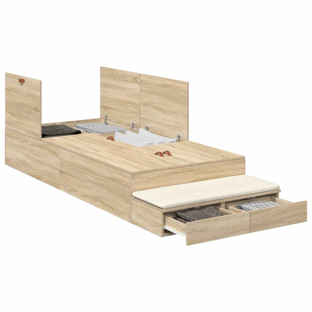 Storage Bed Frame with Drawer 80 cm Engineered Wood Length 200 cm Sonoma oak 80 cm