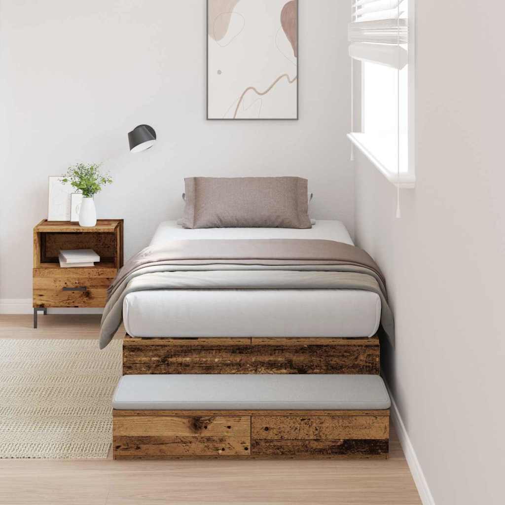 vidaXL Storage Bed Frame with Drawer Old Wood 80 cm Engineered Wood 1