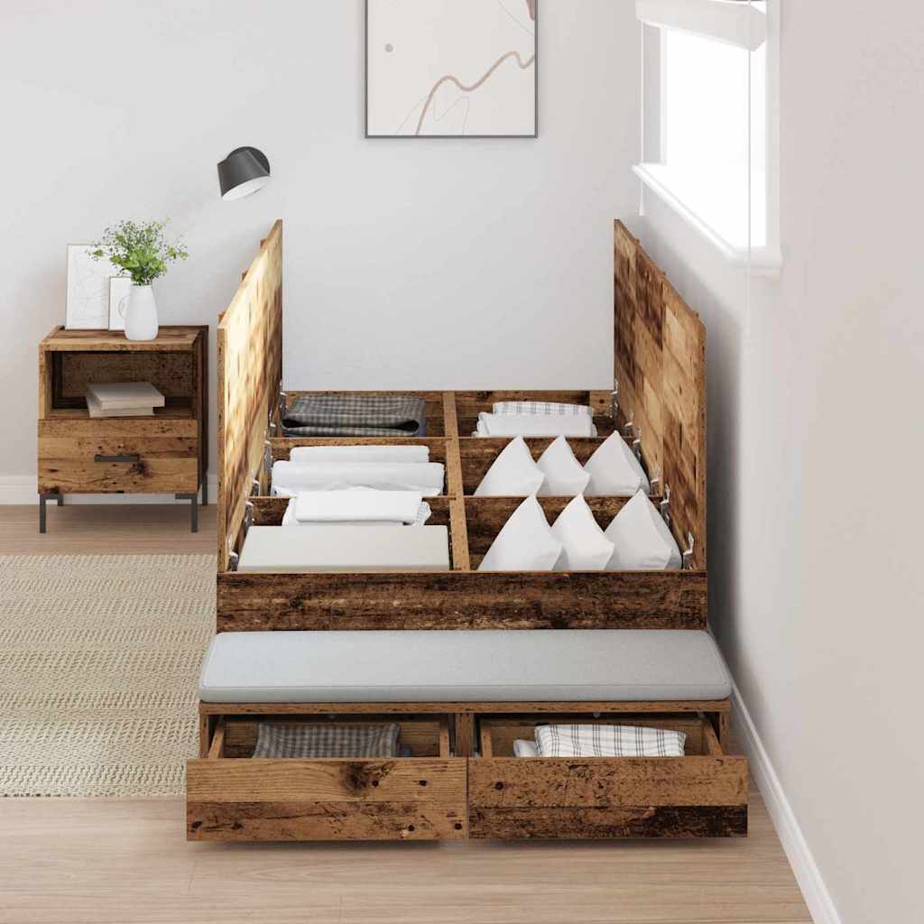 vidaXL Storage Bed Frame with Drawer Old Wood 80 cm Engineered Wood 4