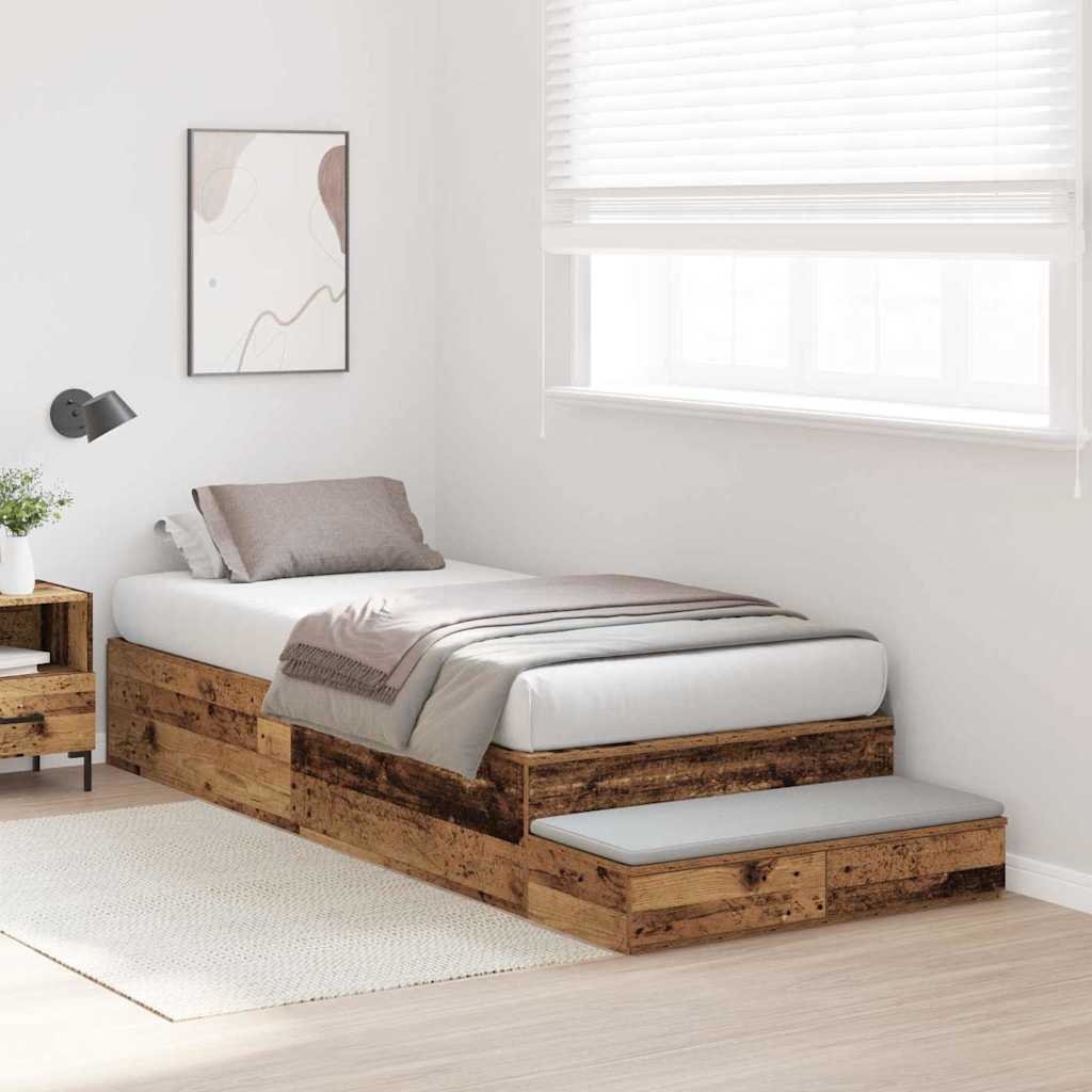 vidaXL Storage Bed Frame with Drawer Old Wood 80 cm Engineered Wood 5