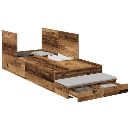 vidaXL Storage Bed Frame with Drawer Old Wood 80 cm Engineered Wood 3