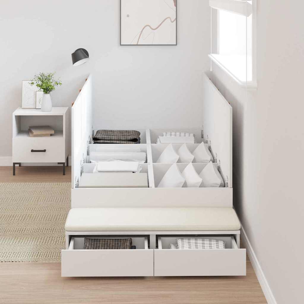 vidaXL Storage Bed Frame with Drawer White 90 cm Engineered Wood 4