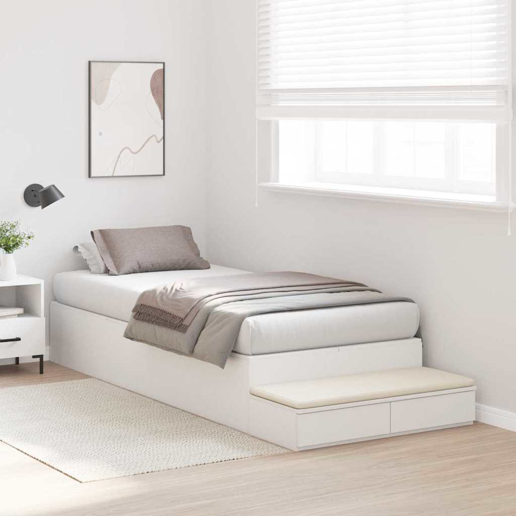 vidaXL Storage Bed Frame with Drawer White 90 cm Engineered Wood 5