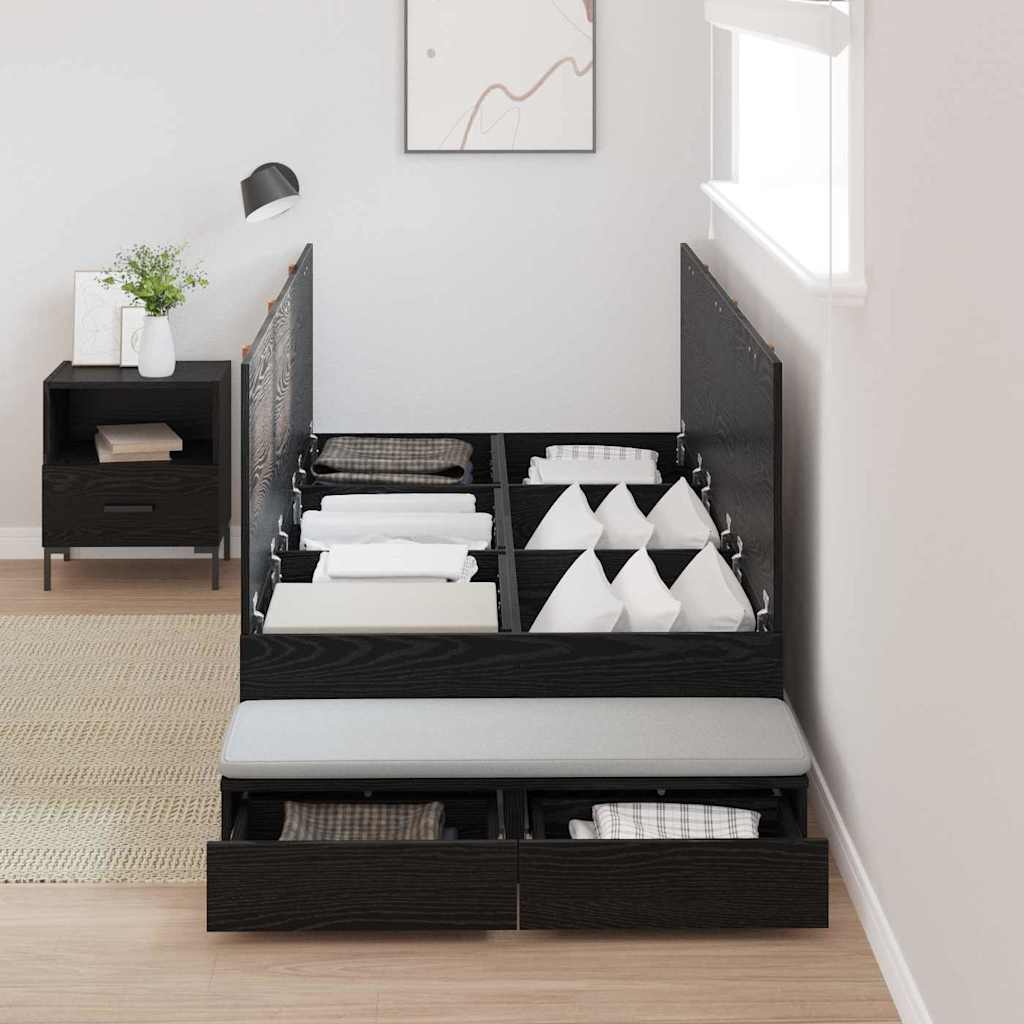 vidaXL Storage Bed Frame with Drawer Black Oak 90 cm Engineered Wood 4