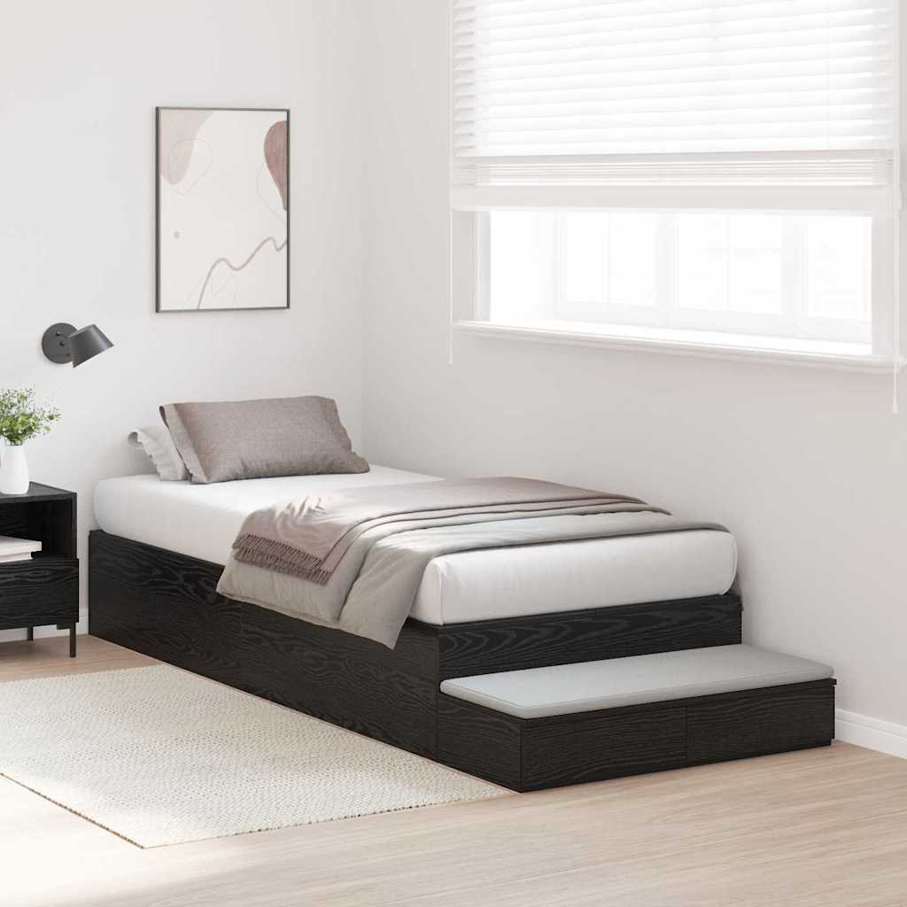vidaXL Storage Bed Frame with Drawer Black Oak 90 cm Engineered Wood 5