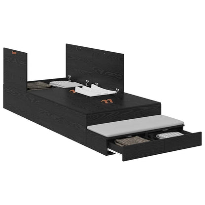 vidaXL Storage Bed Frame with Drawer Black Oak 90 cm Engineered Wood 3