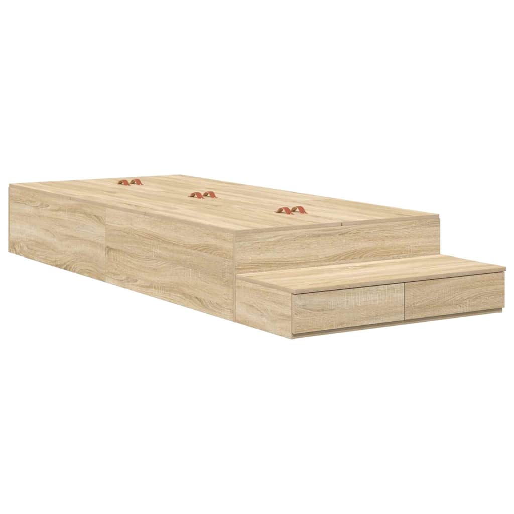 Storage Bed Frame with Drawer 80 cm Engineered Wood Length 200 cm Sonoma oak 90 cm