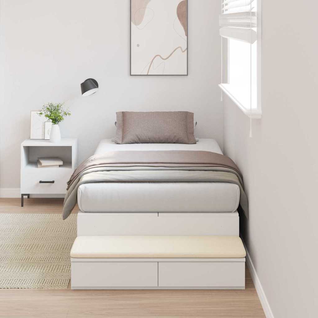vidaXL Storage Bed Frame with Drawer White 100 cm Engineered Wood 1