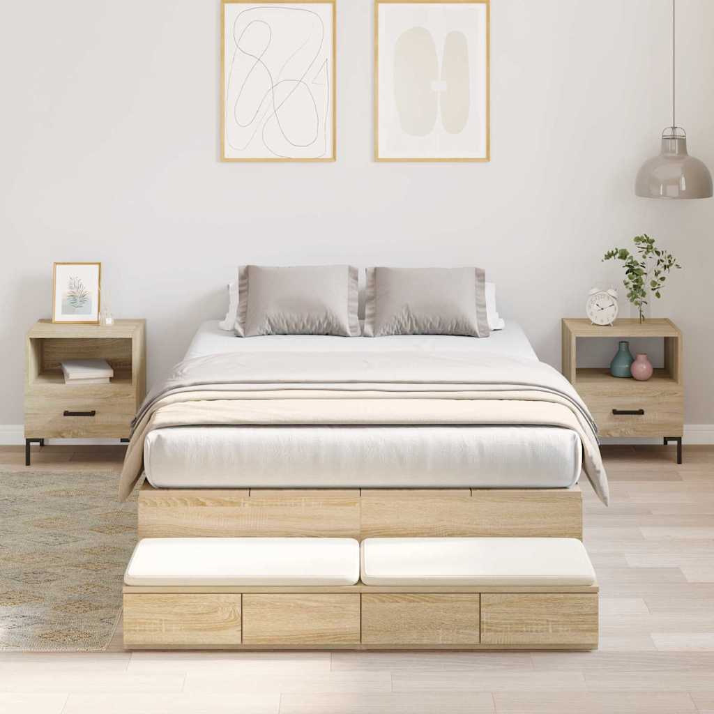 vidaXL Storage Bed Frame with Drawer 80 cm Engineered Wood Length 200 cm Sonoma Oak