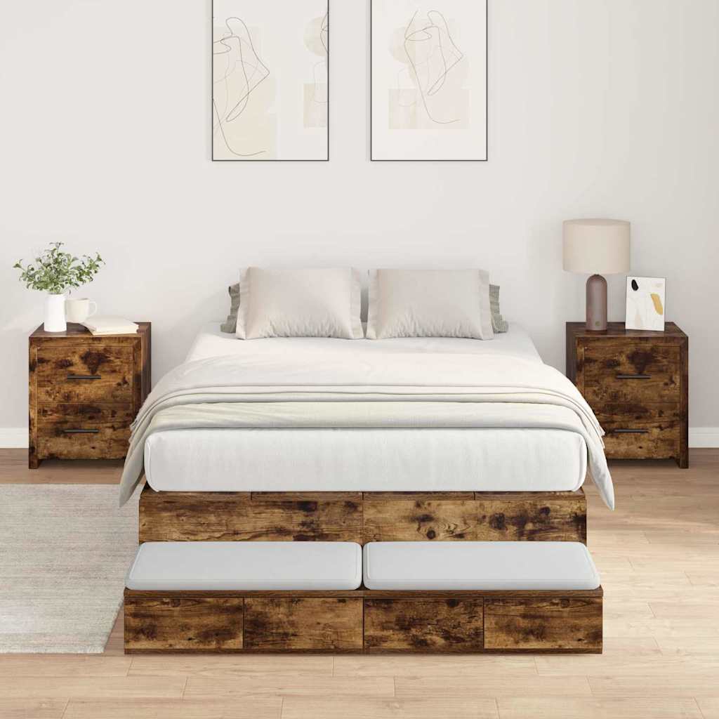 Storage Bed Frame with Drawer 80 cm Engineered Wood Length 200 cm Smoked Oak 120 cm