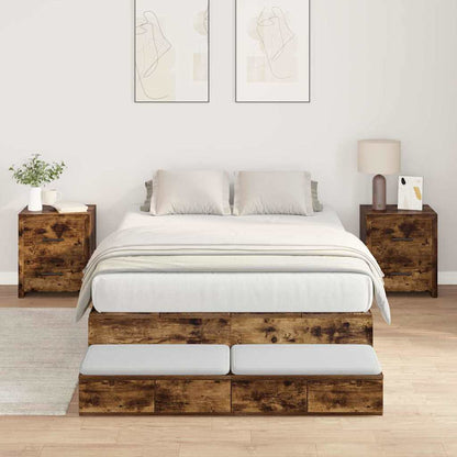 Storage Bed Frame with Drawer 80 cm Engineered Wood Length 200 cm Smoked Oak 120 cm