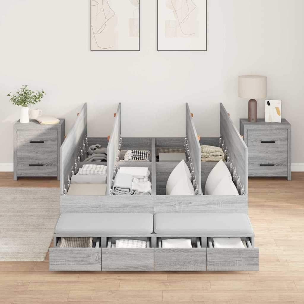 vidaXL Storage Bed Frame with Door 100 cm Engineered Wood Length 200 cm Grey Sonoma