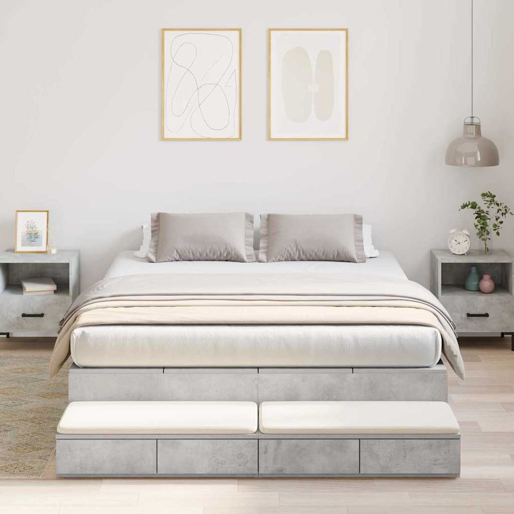 vidaXL Storage Bed Frame 100 cm Engineered Wood Length 200 cm Concrete Grey