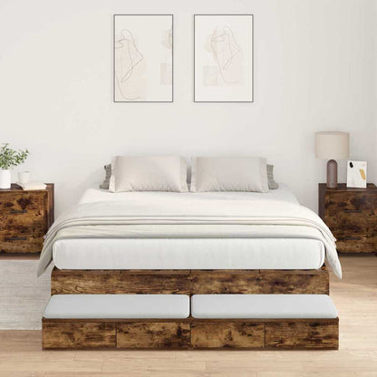 Storage Bed Frame with Drawer 80 cm Engineered Wood Length 200 cm Smoked Oak 150 cm