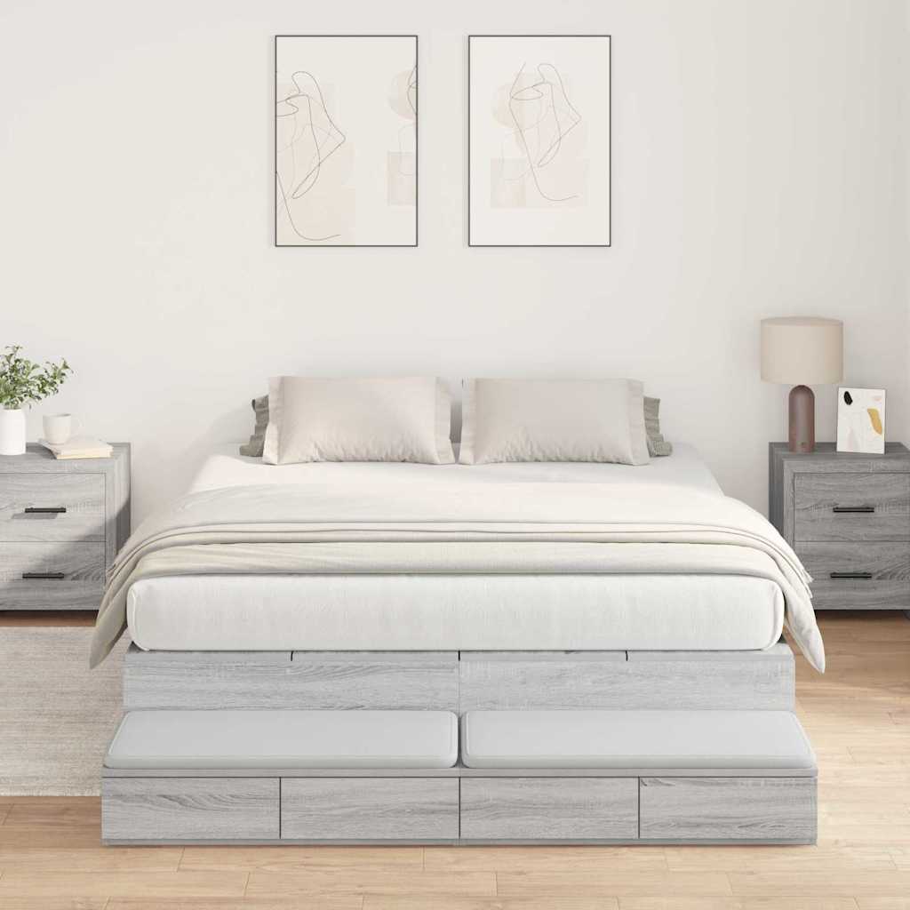 vidaXL Storage Bed Frame with Door 100 cm Engineered Wood Length 200 cm Grey Sonoma