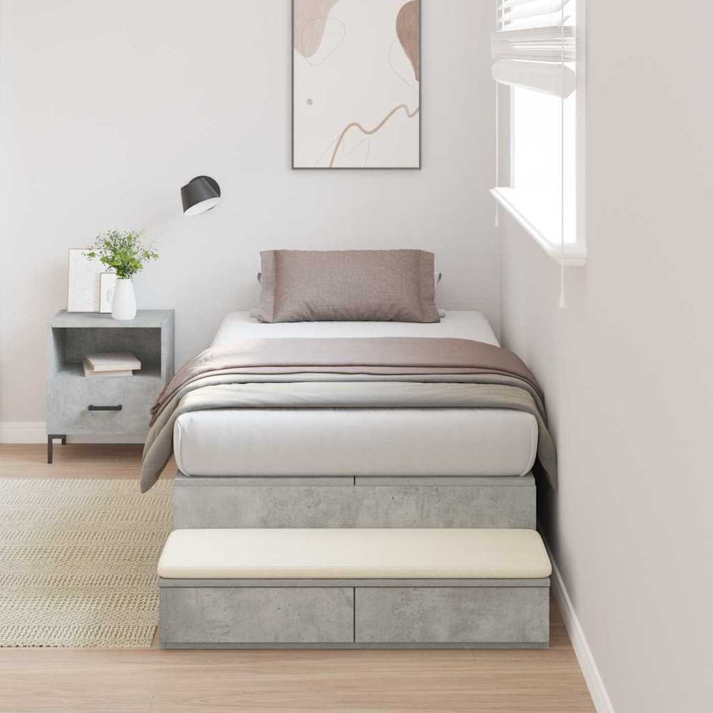 vidaXL Storage Bed Frame with Door Concrete Grey 90 cm Engineered Wood 1