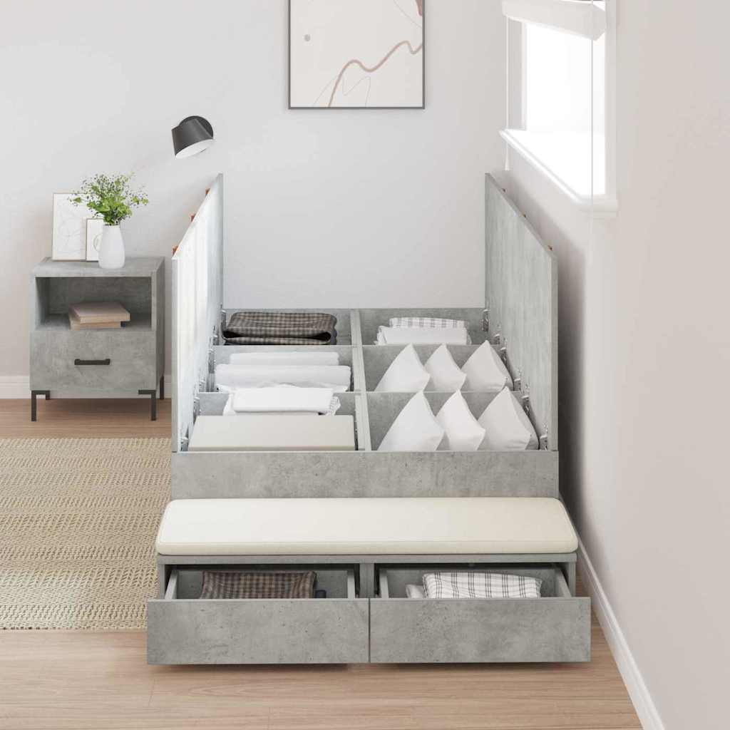 vidaXL Storage Bed Frame with Door Concrete Grey 90 cm Engineered Wood 4