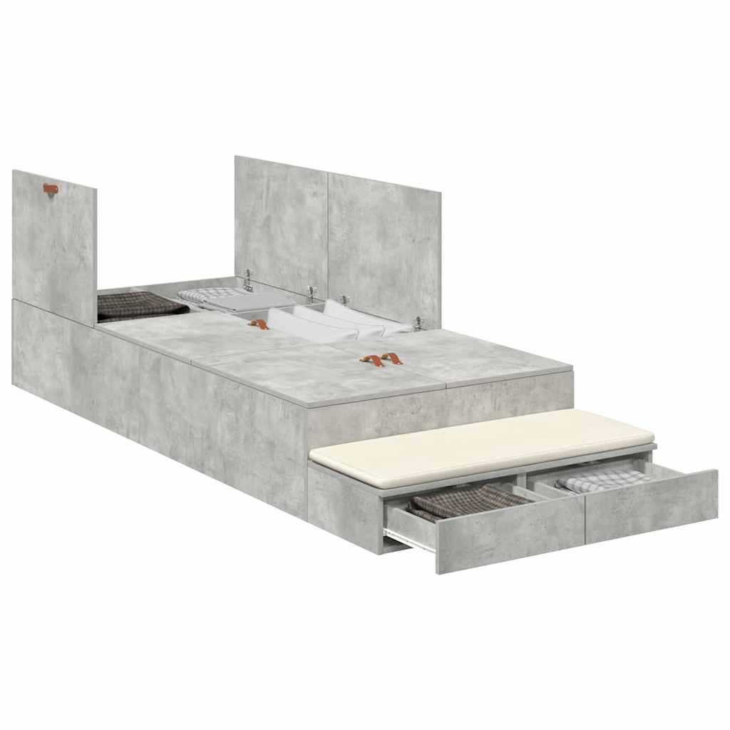 vidaXL Storage Bed Frame with Door Concrete Grey 90 cm Engineered Wood 3